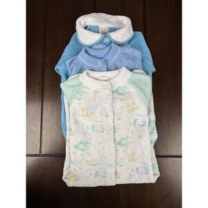 Vintage Baby Sleeper Lot 3pc Sears Triplets USA Blue Terry Pajamas 70s NOS 12-24
